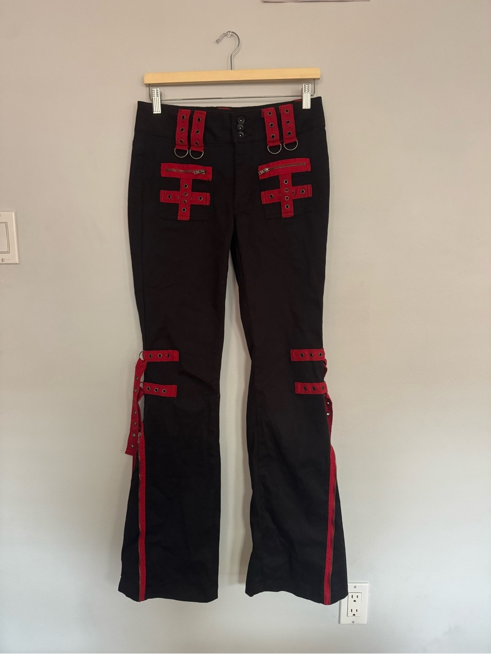 Hot Topic Black Flared Pants with Red Strap Accents like Tripp NYC